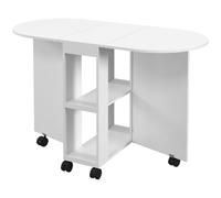 HOMCOM Mesa de Comedor Plegable Moderno con Ruedas 120x60x77 cm Blanco | Mesa de Cocina, Laterales Abatibles, 2 Estantes Abiertos, Carga 80 kg
