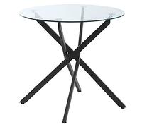 HOMCOM Mesa de Comedor Redonda con Cristal Templado Ø80x75 cm Negro