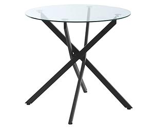 HOMCOM Mesa de Comedor Redonda con Encimera de Cristal Templado Transparente y Patas Cruzadas de Metal Mesa de Centro Moderna para Salón Ø80x75 cm Negro