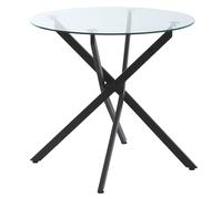HOMCOM Mesa de Comedor Redonda con Encimera de Cristal y Patas Cruzadas de Metal Mesa de Centro para Salón Ø80x75 cm Negro Aosom España