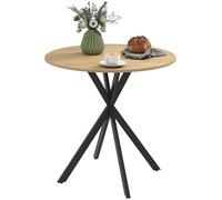 HOMCOM Mesa de comedor redonda para 2 personas 80 cm mesa de cocina de estilo industrial con tablero imitación madera y base en cruz de acero, roble blanco