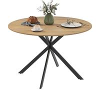 HOMCOM Mesa de Comedor Redonda para 4 Personas, Ø120x75 cm, Mesa de Cocina Industrial con Estructura de Acero, Roble