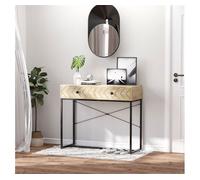 HOMCOM Mesa de Consola 90x35x76 cm Mesa de Entrada con 2 Cajones de Almacenamiento Decorativos y Estructura de Metal para Recibidor Pasillo Salón Color Natural