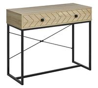 HOMCOM Mesa de Consola 90x35x76 cm Mesa de Entrada con 2 Cajones de Almacenamiento Decorativos y Estructura de Metal para Recibidor Pasillo Salón Color Natural