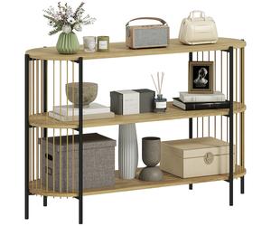 HOMCOM Mesa de Consola con Cuerda de Papel Trenzada a Consola Recibidor de 3 Niveles con de Acero Estilo Bohemio para Entrada 124x43,5x80 cm Natural