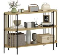 HOMCOM Mesa de Consola con Cuerda de Papel Trenzada a Mano Consola Recibidor de 3 Niveles con Marco de Acero Estilo Bohemio para Entrada Sala de Estar 124x43,5x80 cm Natural