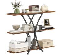 HOMCOM Mesa de Consola de 3 Niveles, Mesa de Sofá Industrial con 2 Estantes Abiertos y Marco Metálico en X, Consola para Recibidor Estrecha, para Salón, Pasillo, Entrada, Marrón Rústico