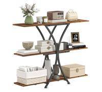 HOMCOM Mesa de Consola de 3 Niveles, Mesa de Sofá Industrial con 2 Estantes Abiertos y Marco Metálico en X, Consola para Recibidor Estrecha, para Salón, Pasillo, Entrada, Marrón Rústico