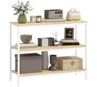 HOMCOM Mesa de Consola Estrecha Consola de Recibidor Mesa de Recibidor Moderna con 3 Estantes Abiertos y Patas de Metal para Pasillo Entrada Salón Dormitorio Natural y Blanco