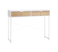 HOMCOM Mesa de Consola 100x30x75 cm Mesa de Entrada con 2 Cajones y Marco de Metal Mueble Recibidor para Pasillo Salón Blanco Aosom España