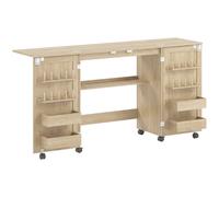 HOMCOM Mesa de Costura Plegable con 6 Ruedas 20 Clavijas para Hilos 4 Compartimentos Estante Roble Aosom España