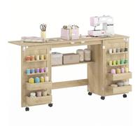 HOMCOM Mesa de Costura Plegable con 6 Ruedas 20 Clavijas para HilosRoble