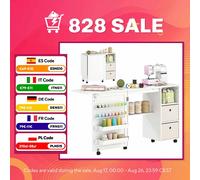 HOMCOM Mesa de Costura Plegable con 6 Ruedas y 18 Clavijas Blanco Blanco