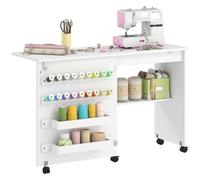 HOMCOM Mesa de Costura Plegable con Puerta Magnética, Estante, Blanco