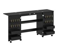 HOMCOM Mesa de costura plegable, mueble de costura con ruedas, 2 puertas magnéticas, 4 compartimentos, 20 ganchos, 160x40x83cm, negro