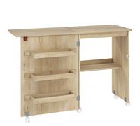 HOMCOM Mesa de costura plegable mueble de costura con tablero abatible, compartimentos de almacenamiento, estante abierto y ruedas, madera natural