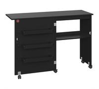 HOMCOM Mesa de costura plegable mueble de costura con tablero abatible, compartimentos de almacenamiento, estantería abierta y ruedas, negro