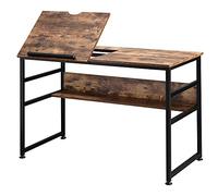 HOMCOM Mesa de Dibujo basculante, Escritorio de Ordenador de diseño Industrial - Tablero abatible, Estante - Tablero de partículas de Metal Negro con Aspecto de Madera Vieja