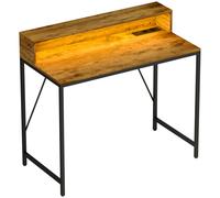 HOMCOM Mesa de Escritorio con Luces LED Tomas de Corriente Soporte para Monitor y Control Remoto 100x50x90,5 cm Marrón Rústico