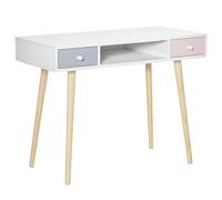 HOMCOM Mesa de Escritorio Infantil Mesa Consola con 1 Compartimento Abierto y 2 Cajones Estilo Nórdico para Estudio Entrada Dormitorio 100x48x76,5 cm Multicolor