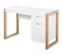 HOMCOM Mesa de Escritorio Mesa de Ordenador Cajón 112,5x50x75,5 cm Blanco | Espaciosa, Armario, Patas de Forma Rectangular, Estilo Moderno, Decoración Adicional