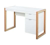 HOMCOM Mesa de Escritorio Mesa de Ordenador Espaciosa con Cajón Armario Patas de Forma Rectangular Estilo Moderno Decoración Adicional 112,5x50x75,5 cm Blanco