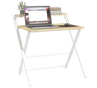 HOMCOM Mesa de Escritorio Plegable Mesa de Estudio con Estante Superior Estilo Moderno para Sala Oficina Dormitorio 81,5x70x84 cm Natural y Blanco
