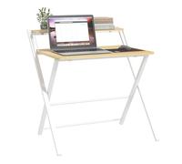 HOMCOM Mesa de Escritorio Plegable Mesa de Estudio con Estante Superior Estilo Moderno para Sala Oficina Dormitorio 81,5x70x84 cm Natural y Blanco