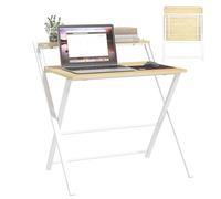 HOMCOM Mesa de Escritorio Plegable Mesa de Estudio con Estante Superior Estilo Moderno para Sala Oficina Dormitorio 81,5x70x84 cm Natural y Blanco