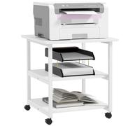 HOMCOM Mesa de impresora con rollo de 3 niveles, soporte para impresora, carro de impresora de hasta 18 kg, para oficina, estudio, acero, 50 x 50 x 52,5 cm