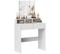 HOMCOM Mesa de Maquillaje con Espejo 2 Cajones 3 Compartimentos Tocador para Dormitorio 75x38x135 cm Blanco