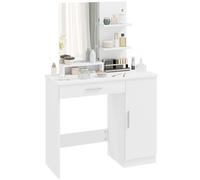 HOMCOM Mesa de Maquillaje con Espejo, Estación de Maquillaje con Cajón, Armario, Estantes Abiertos y Estante Ajustable, Mesa de Tocador para Dormitorio, Moderna, 90x38x138 cm, Blanca