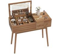 HOMCOM Mesa de Maquillaje con Espejo Plegable LED, Estación de Maquillaje con 3 Cajones, Compartimentos Internos y Patas de Pino, Mesa de Aseo para Dormitorio, Moderna, 100x40x87 cm, Color Nogal