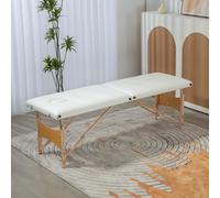 HOMCOM Mesa de Masaje Móvil de 2 Secciones, Plegable y Ajustable en Altura, 60 cm de Ancho, con Bolsa de Transporte, Patas de Madera, Banco de Masaje, Cama de Masaje para Tatuajes, Spa, Salón, Color