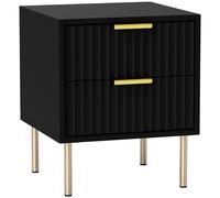 HOMCOM Mesa de noche canelada con 2 cajones y patas de acero para dormitorio sala de estar Negro Aosom España