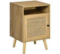 HOMCOM Mesa de noche mesita de noche con armario puerta cannage y nicho diseño vintage 39x35x60 cm Madera Natural Aosom España