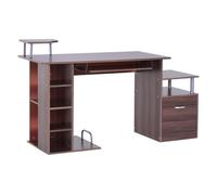 HOMCOM Mesa de Ordenador 120 cm Mesa de Escritorio con Múltiples Estantes Cajón Bandeja de Teclado Soportes para Monitor Impresora y CPU 152x60x88 cm Marrón