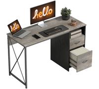 Homcom Mesa De Ordenador 120x50 Cm Con Compartimento Y 2 Cajones Gris Claro