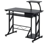 HOMCOM Mesa de Ordenador Cajón Bandeja Teclado Soporte CPU Altavoces 90x50x100cm Negro