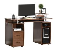 HOMCOM Mesa de Ordenador PC Mesa Escritorio con Múltiples Estantes Bandeja de Teclado Soporte CPU y 2 Cajones para Oficina 120x55x85 cm Marrón