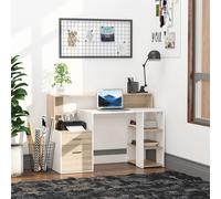 HOMCOM Mesa de Ordenador PC con Estantería 137x55x92 cm Blanco y Roble