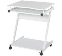 HOMCOM Mesa de Ordenador con Ruedas 60x48 cm con Bandeja Deslizante para Teclado y Estante Inferior Marco Metálico Blanco