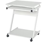 HOMCOM Mesa de Ordenador con Ruedas, 60x48 cm, Escritorio de Ordenador Moderno con Bandeja Deslizante para Teclado y Estante Inferior, Marco Metálico en Forma de Z, para Oficina, Estudio, Blanco