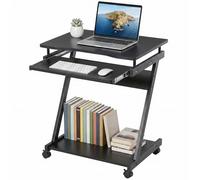 HOMCOM Mesa de Ordenador con Ruedas, 60x48 cm, Escritorio de Ordenador Moderno con Bandeja Deslizante para Teclado y Estante Inferior, Marco Metálico en Forma de Z, para Oficina, Estudio, Negro