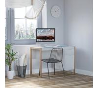 HOMCOM Mesa de Escritorio Mesa de Ordenador Espacioso con Cajón Armario Patas de Forma Rectangular Decoración Adicional 112,5x50x75,5 cm Blanco
