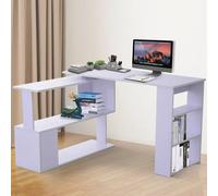 HOMCOM Mesa de Ordenador Madera Escritorio Oficina Mesa Esquinera Giratorio 360° blanco