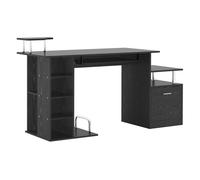 HOMCOM Mesa de Ordenador Mesa de Escritorio con 6 Estantes Cajón Bandeja de Teclado y Soportes para Monitor Impresora para Oficina Estudio 152x60x88 cm Negro
