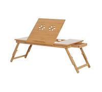 HOMCOM Mesa de Ordenador Portátil Bambú Bandeja de Cama Desayuno Plegable Reclinable Altura Ajustable Soporte Escritorio de Regazo 1 Cajón 72x35x22-30cm