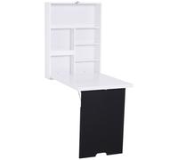 HOMCOM Mesa de Pared Plegable con Pizarra y Estantes Espaciosos Fácil Montaje Escritorio Auxiliar de Pared 60x94,5x147 cm Blanco