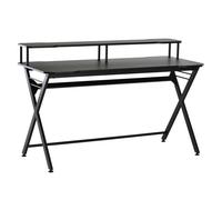HOMCOM Mesa Gaming 140x60 cm Escritorio para Computadora PC con Estante Elevado para Monitor Gancho para Auriculares Marco de Metal para Oficina en Casa Estudio Negro
